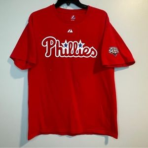 2009 Majestic Philadelphia Phillies Cliff Lee Jersey T-shirt Red Mens L